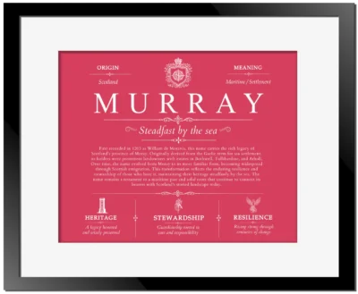 Murray last name origin and heritage in Red with Black Matte Frame