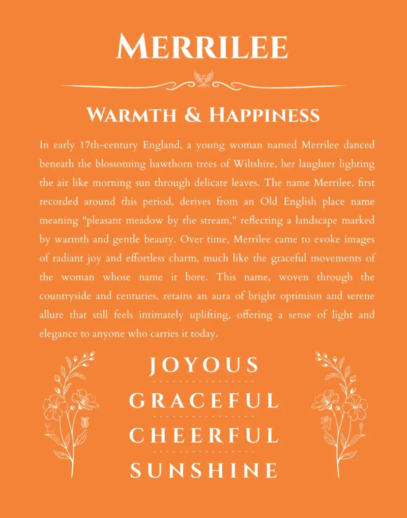 Merrilee personalized name meaning print in orange