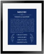 Mistry custom wall art with name meaning in deep blue with black matte frame