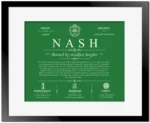 Nash surname meaning and origin in Dark Green with Black Matte Frame