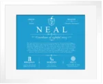 Neal last name origin and heritage in Blue with White Matte Frame