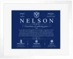 Nelson personalized family surname in Deep Blue with White Matte Frame Nelson personalized family surname in Deep Blue with White Matte Frame