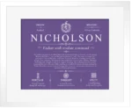 Nicholson personalized last name meaning in Purple with White Matte Frame Nicholson personalized last name meaning in Purple with White Matte Frame