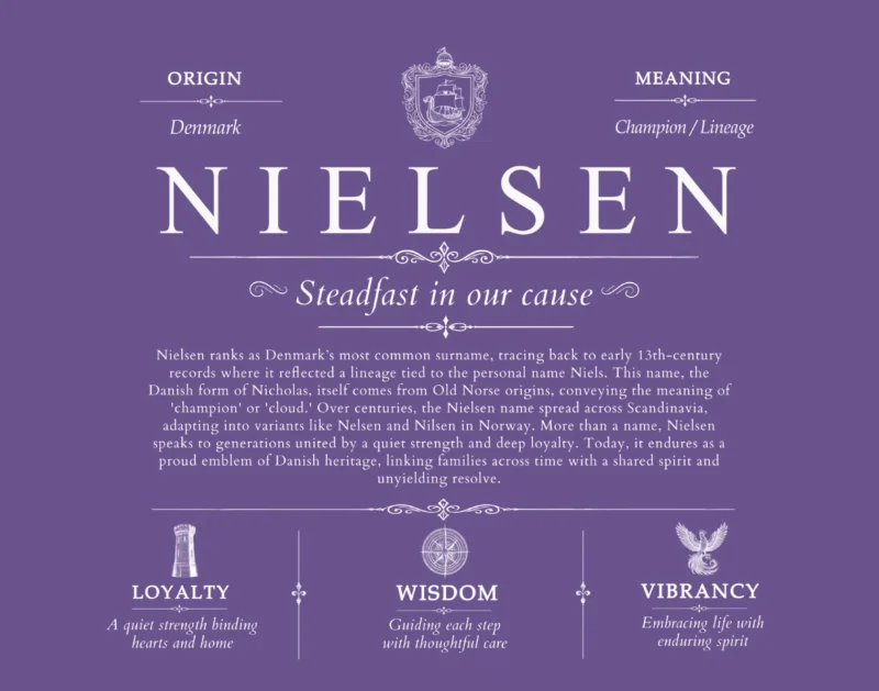 Nielsen surname meaning history and origin in Purple