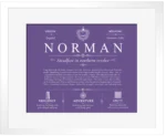 Norman family name history in Purple with White Matte Frame Norman family name history in Purple with White Matte Frame
