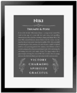 Niki personalized name meaning print in gray with black matte frame