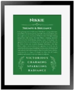 Nikkie custom wall art with name meaning in dark green with black matte frame