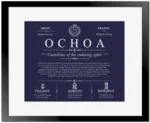 Ochoa last name origin and heritage in Navy Blue with Black Matte Frame