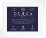 Ochoa last name origin and heritage in Navy Blue with White Matte Frame Ochoa last name origin and heritage in Navy Blue with White Matte Frame