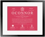 Oconnor last name history and origin in Red with Black Matte Frame