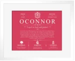 Oconnor last name history and origin in Red with White Matte Frame