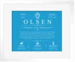 Olsen surname heritage and history in Blue with White Matte Frame Olsen surname heritage and history in Blue with White Matte Frame