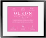 Olson surname meaning and heritage in Pink with Black Matte Frame