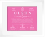 Olson surname meaning and heritage in Pink with White Matte Frame