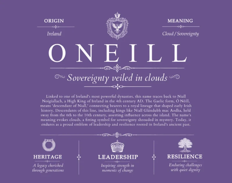 Oneill surname origin and family heritage in Purple