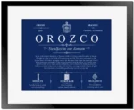 Orozco surname history and heritage in Deep Blue with Black Matte Frame