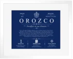 Orozco surname history and heritage in Deep Blue with White Matte Frame