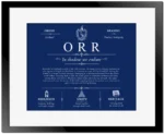 Orr family name heritage in Deep Blue with Black Matte Frame