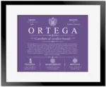 Ortega surname origin and history in Purple with Black Matte Frame