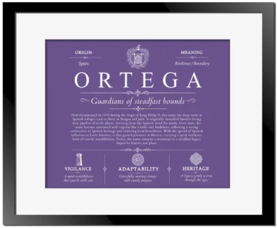 Ortega surname origin and history in Purple with Black Matte Frame