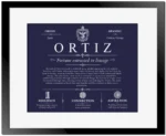 Ortiz last name meaning and origin in Navy Blue with Black Matte Frame