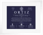 Ortiz last name meaning and origin in Navy Blue with White Matte Frame