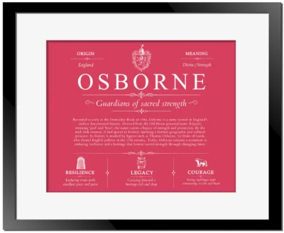 Osborne surname origin and family heritage in Red with Black Matte Frame