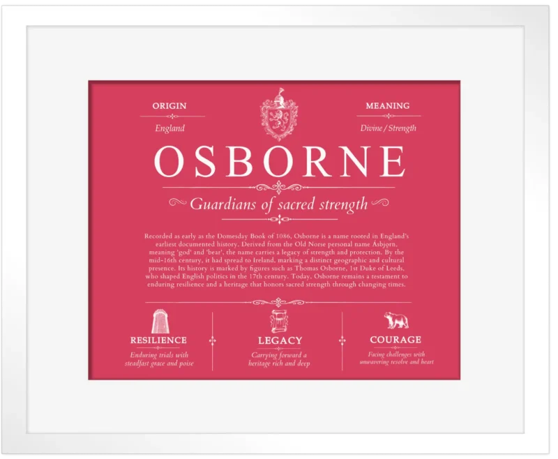Osborne surname origin and family heritage in Red with White Matte Frame