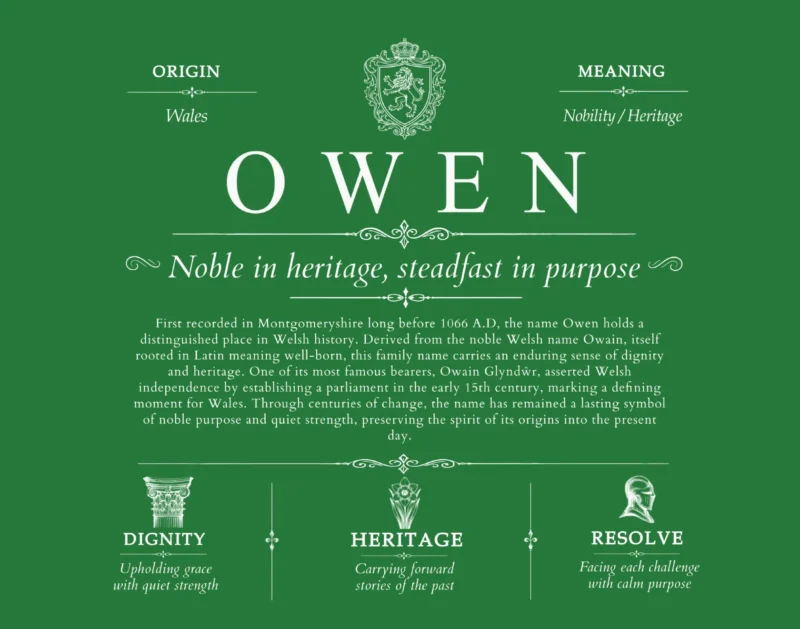 Owen last name meaning and origin in Dark Green
