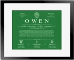 Owen last name meaning and origin in Dark Green with Black Matte Frame