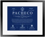 Pacheco personalized last name meaning in Deep Blue with Black Matte Frame