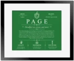 Page surname history and heritage in Dark Green with Black Matte Frame