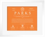 Parks last name origin and heritage in Orange with White Matte Frame