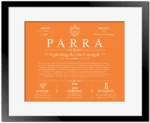 Parra surname history and heritage in Orange with Black Matte Frame