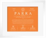 Parra surname history and heritage in Orange with White Matte Frame
