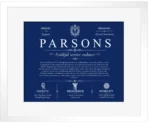 Parsons surname history and family heritage in Deep Blue with White Matte Frame