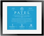 Patel last name history and origin in Blue with Black Matte Frame