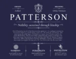 Patterson family name meaning and origin in Navy Blue Patterson family name meaning and origin in Navy Blue