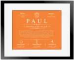 Paul last name history and origin in Orange with Black Matte Frame