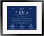 Pena surname history and family heritage in Deep Blue with Black Matte Frame