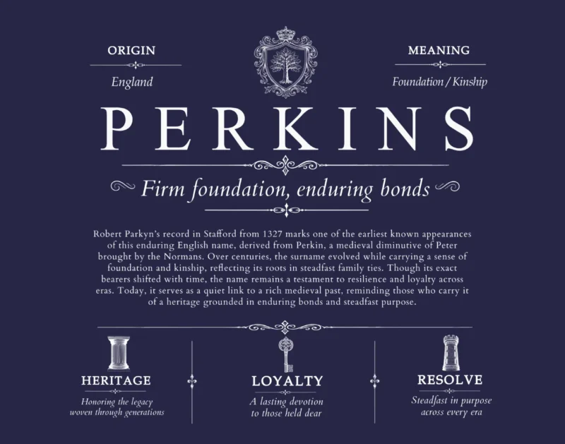 Perkins surname meaning and heritage in Navy Blue