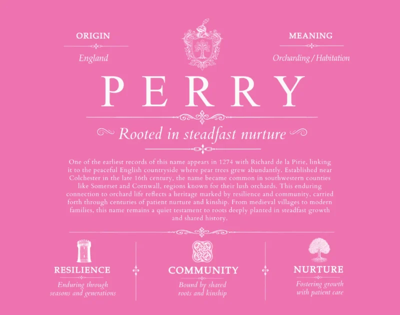 Perry surname meaning origin and heritage in Pink