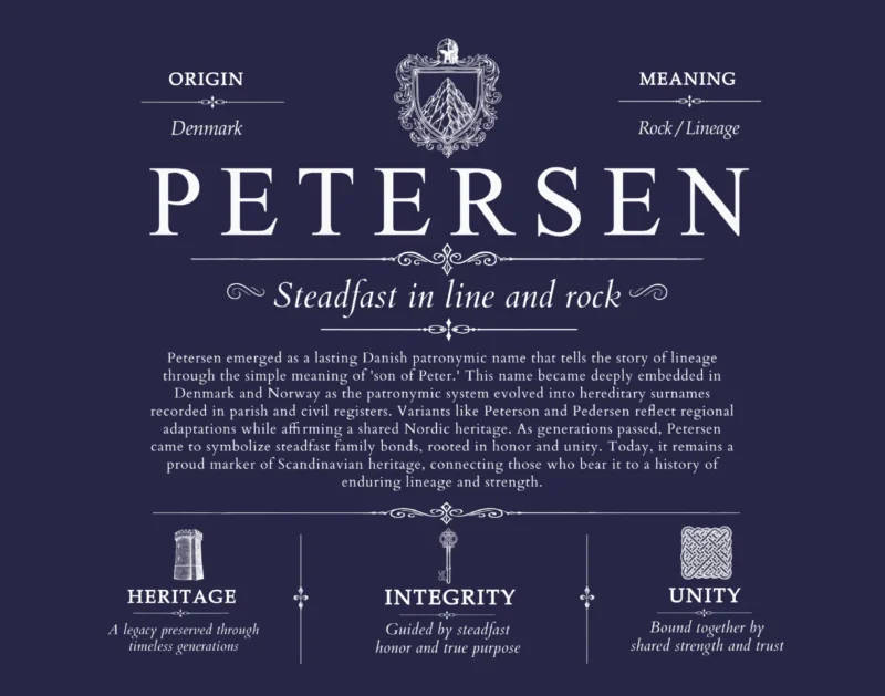 Petersen surname origin and history in Navy Blue