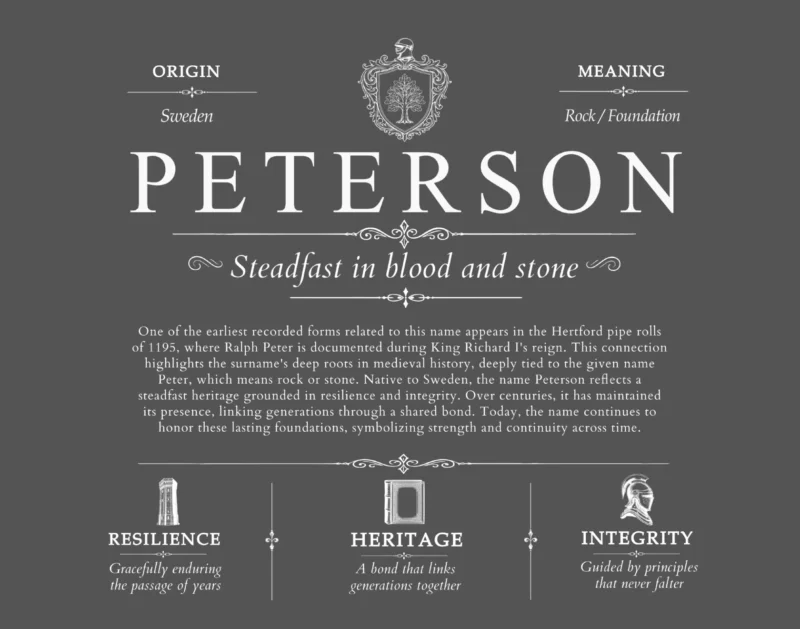 Peterson family name meaning and origin in Gray