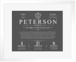 Peterson family name meaning and origin in Gray with White Matte Frame