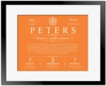 Peters surname meaning and heritage in Orange with Black Matte Frame