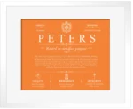 Peters surname meaning and heritage in Orange with White Matte Frame