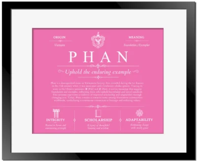 Phan surname origin and family heritage in Pink with Black Matte Frame