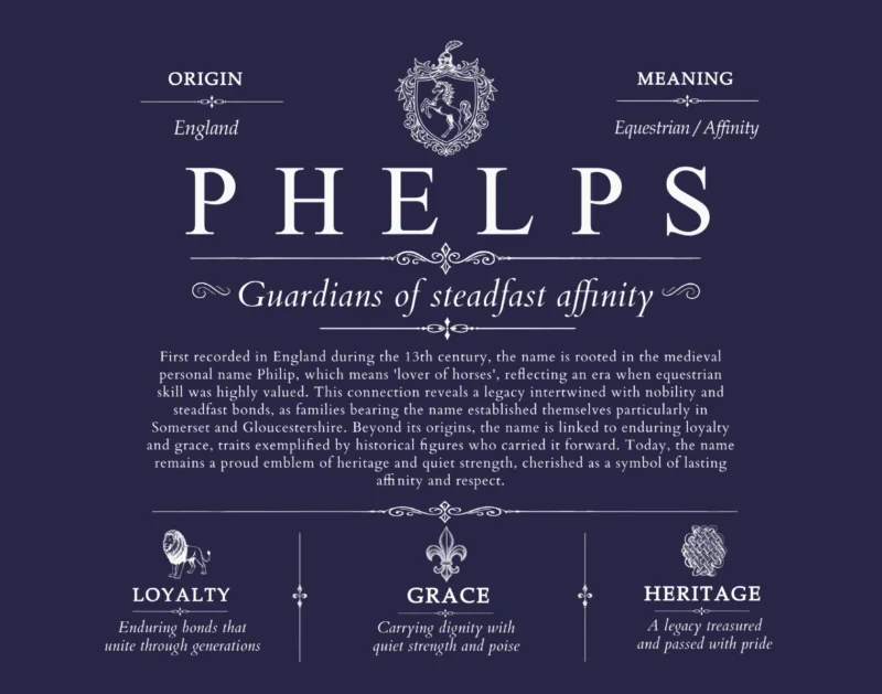Phelps family name heritage in Navy Blue