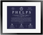 Phelps family name heritage in Navy Blue with Black Matte Frame